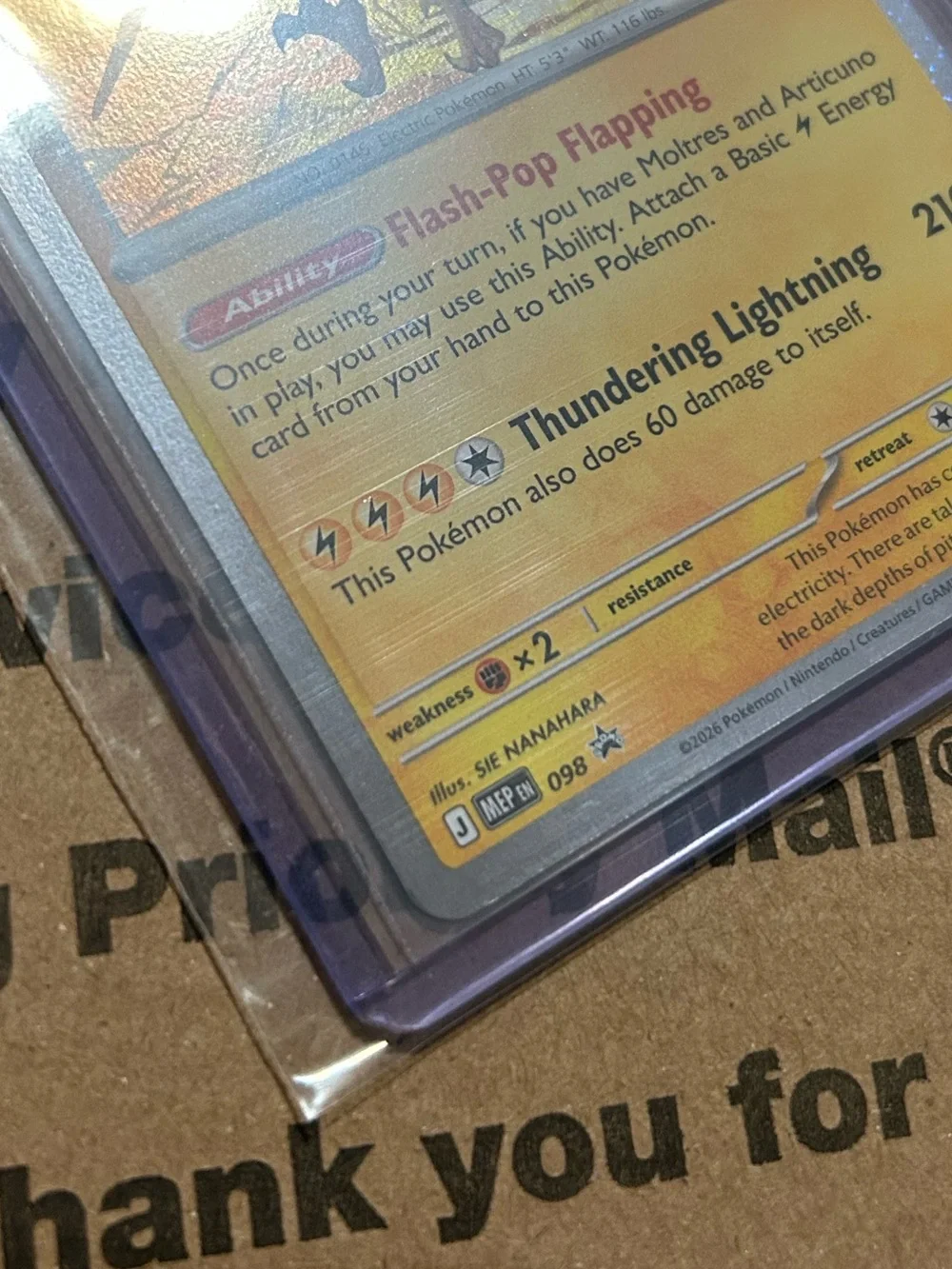 Holo Zapdos 30th Celebration Pokemon TCG Black Star Promo Card No. 098